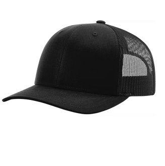 Black trucker cap with mesh back on a white background