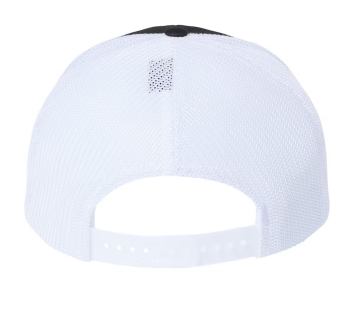 White baseball cap with a small logo on the back against a white background