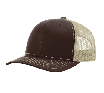 Brown and beige trucker cap on a white background