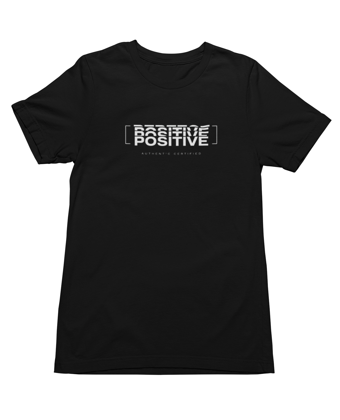 Black t-shirt with white text design on a white background