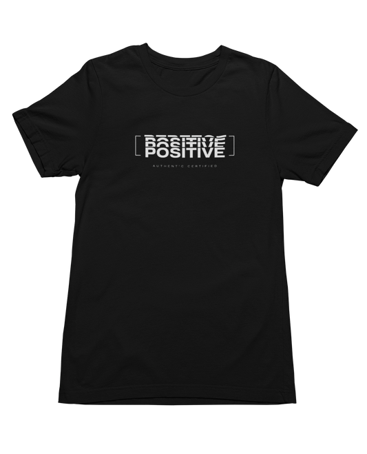 Black t-shirt with white text design on a white background