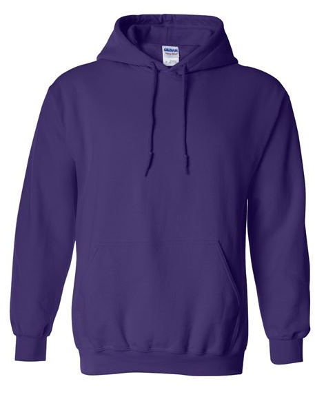 Purple hoodie with a visible Gildan label on a white background