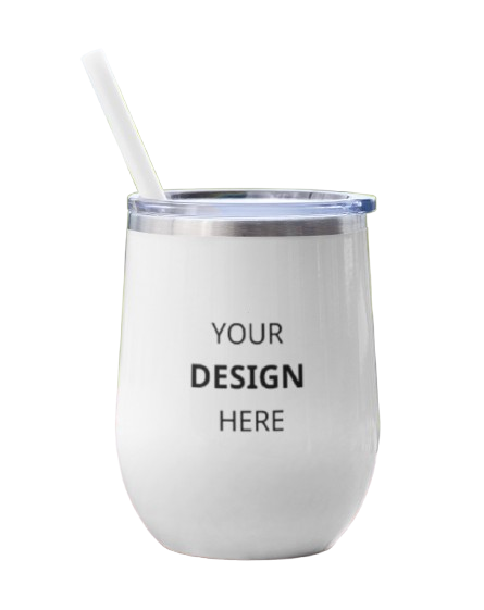 White insulated tumbler with straw on a white background